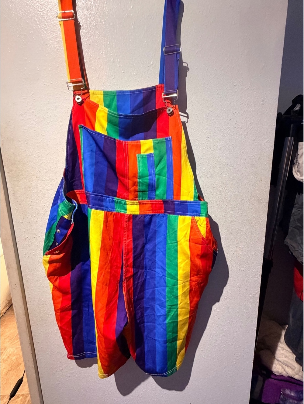 New! XPLUSWEAR Rainbow Striped overalls shorts Polyester Overalls Shorts 3XL